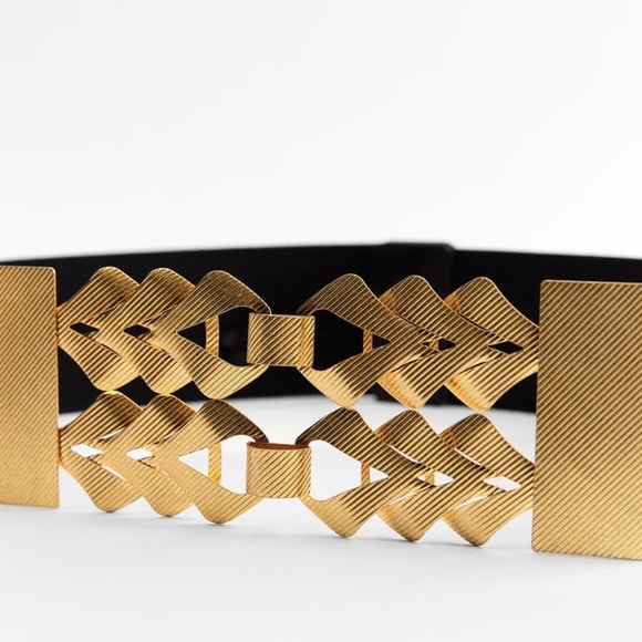 🌹NWT. Zara Black/Golden Elastic Belt with Braided Metal Appliqué. Size 30 - Picture 4 of 9